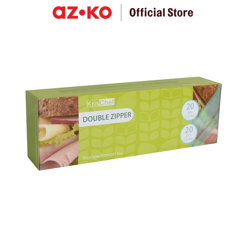 

AZKO Krischef 1.2 & 2.5 ltr Set 40 Pcs Plastik Makanan Double Zipper Pembungkus Makanan Anti Udara Kantong Pengemas Food Packing