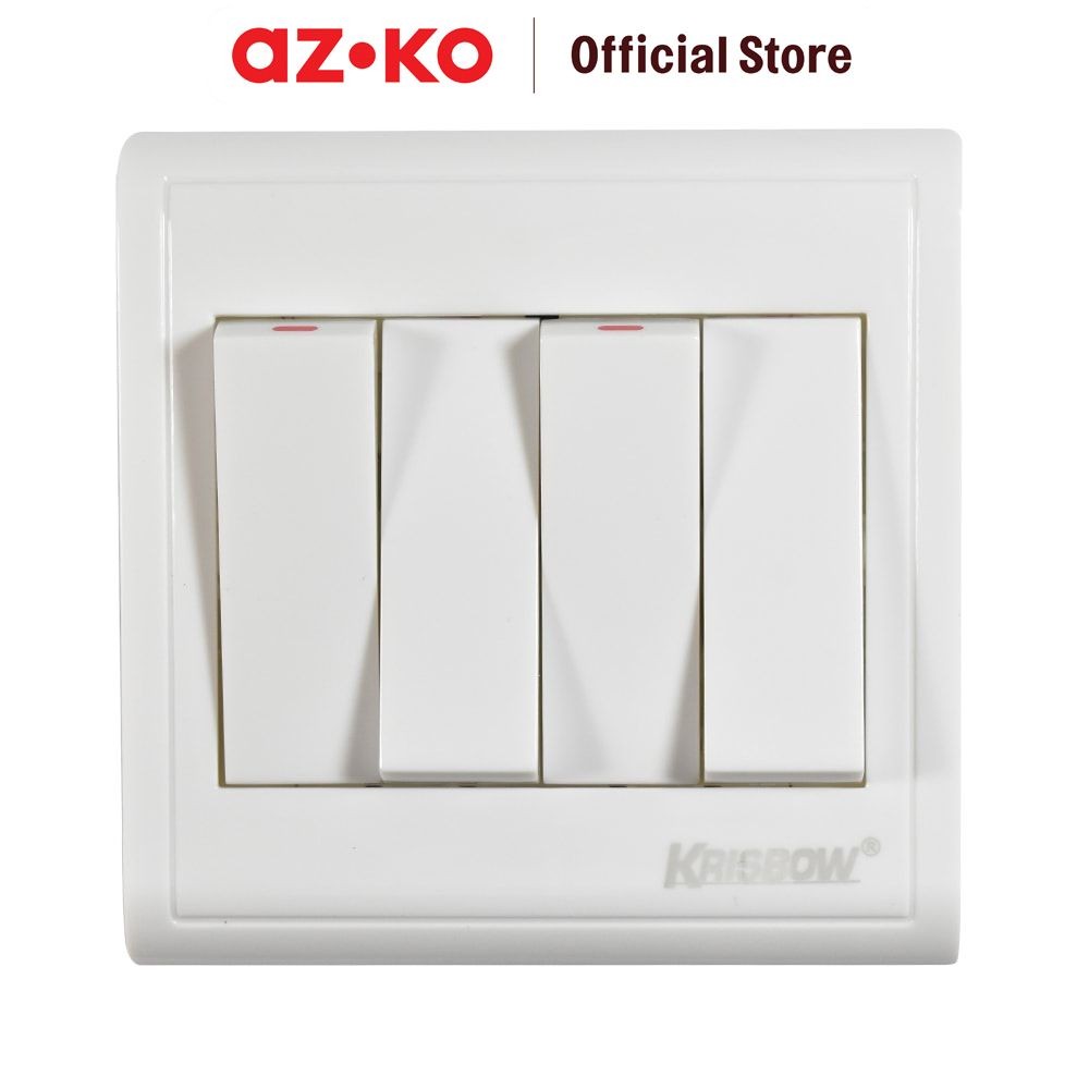 AZKO Krisbow Saklar 4 Gang 1 Way 16a 250v - Putih Cetekan Listrik Sakelar Saklar Double Peralatan Li
