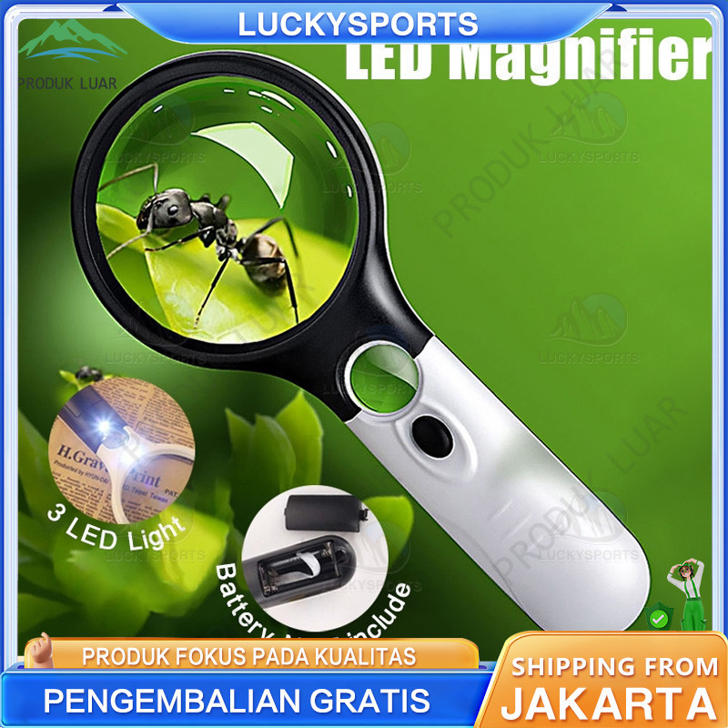 

3 LED Membaca Magnifying Glass Kaca Pembesar LED 2in1 Pembesar Dengan Lampu