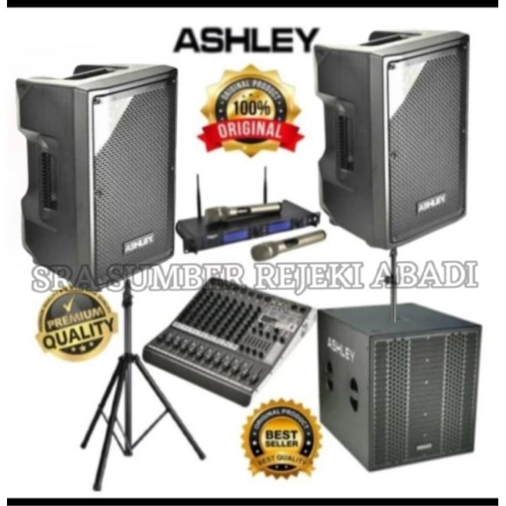 DISTRIBUTOR Paket Sound System Speaker Aktif ASHLEY 10 Inch + Mixer Bluetooth ASHLEY 8 Channel Origi