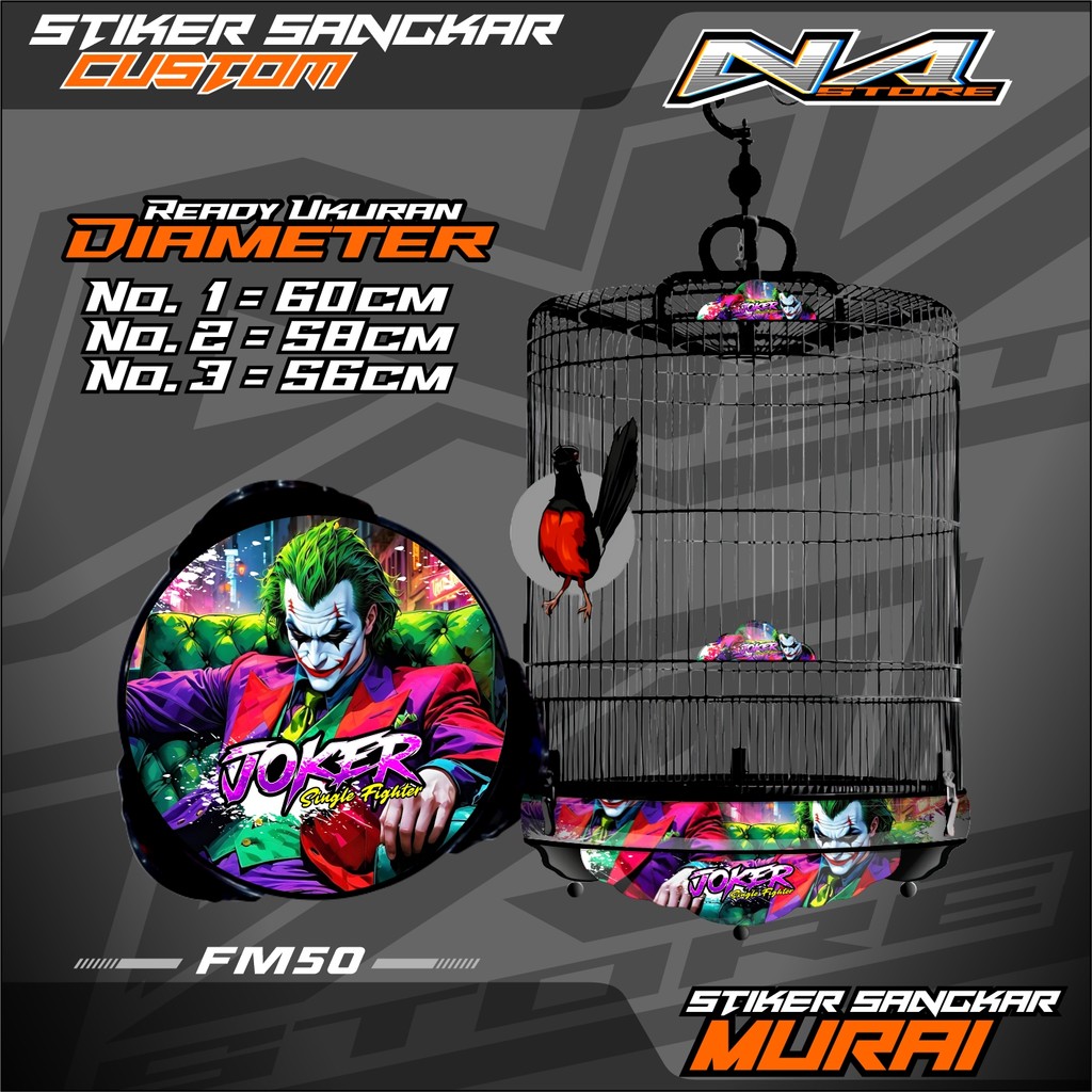 Setiker decal sangkar burung murai motif JOKER single fighter custom bahan high quality