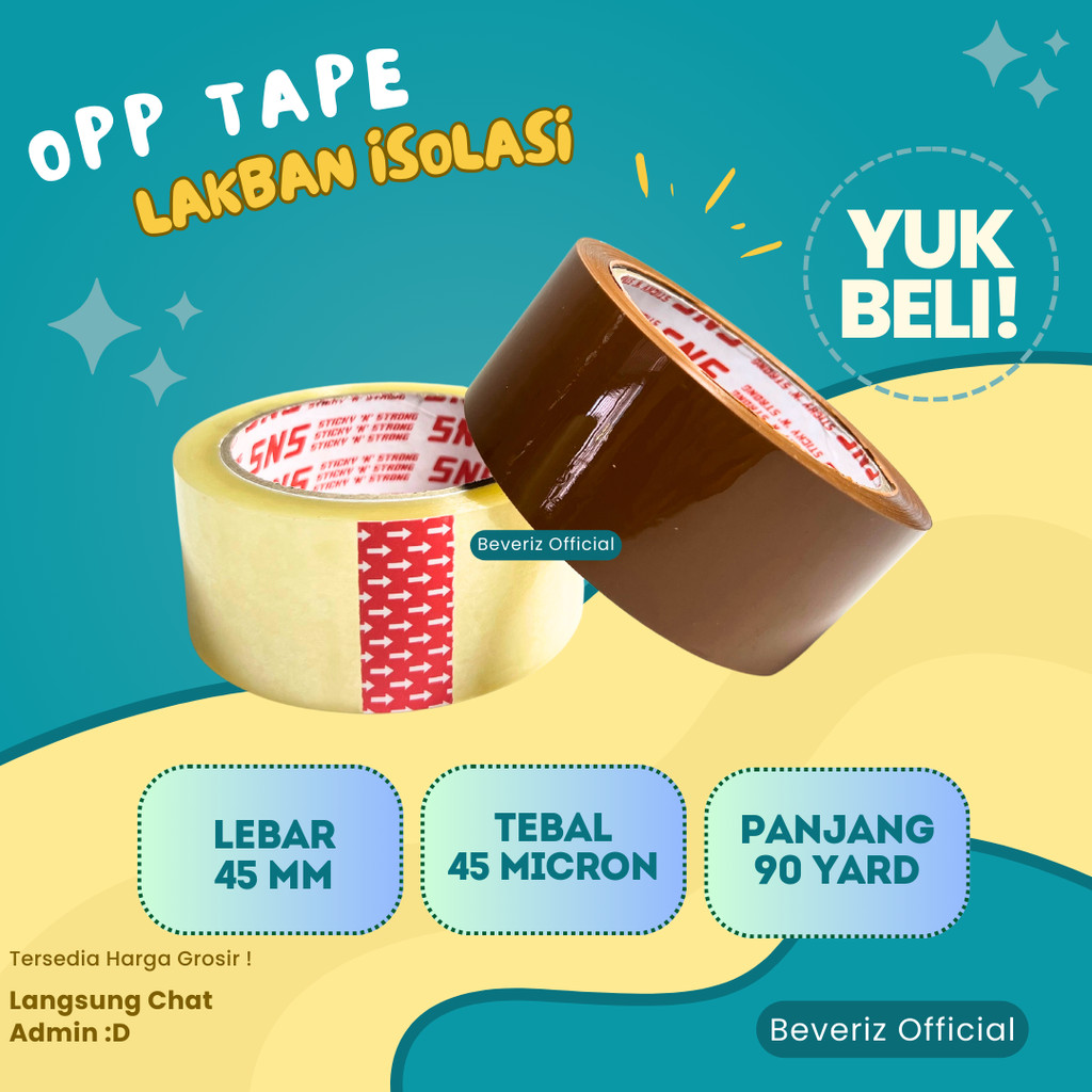 

BEVERIZ SNS Lakban 45mm 90 Yard | Isolasi Jumbo Best Quality {BISA COD} { Tersedia Harga Grosir}