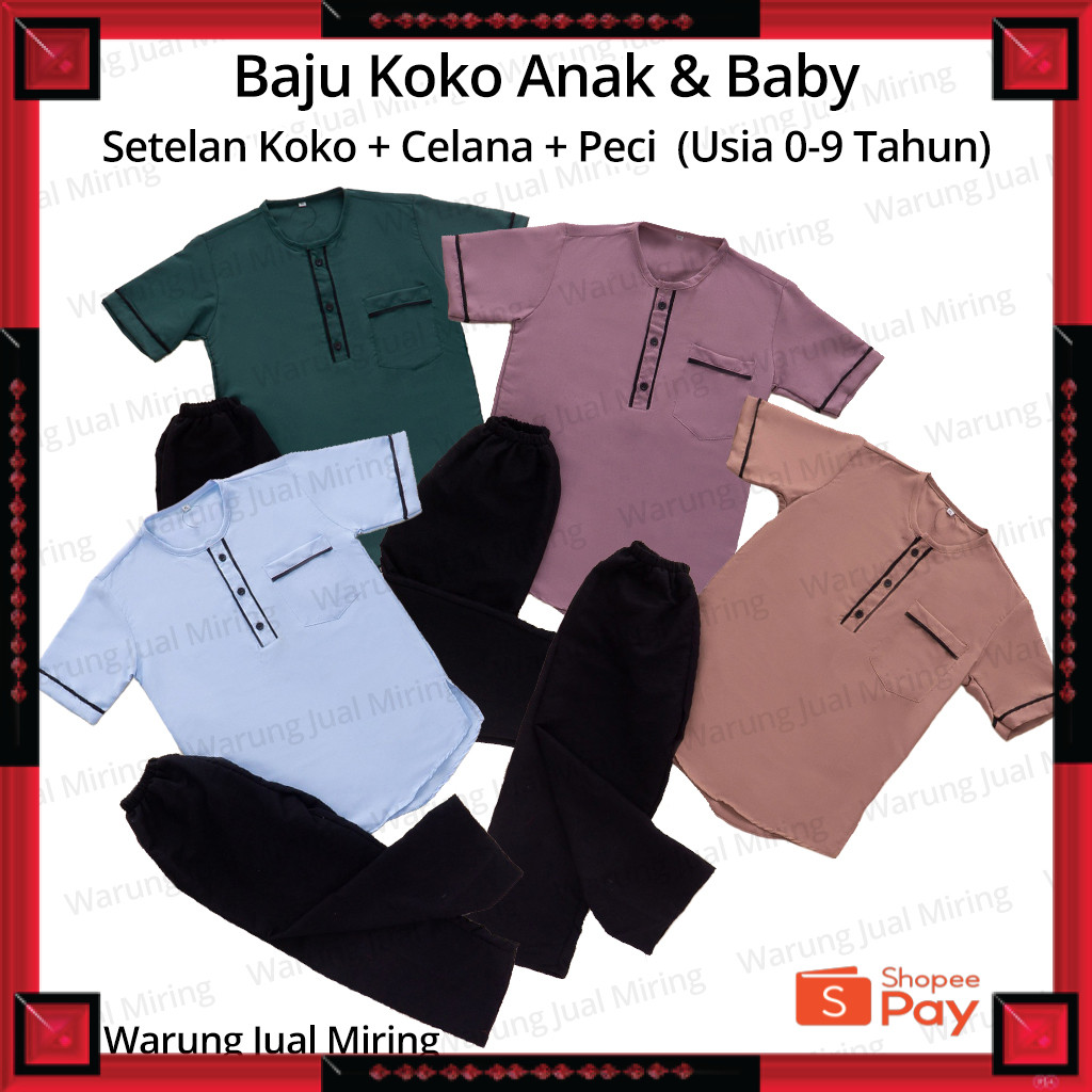 [PREMIUM ORIGINAL] Setelan Koko Anak 0-9 Tahun Sarkoci Set Baju Celana Panjang Peci Kemeja Laki Cowo