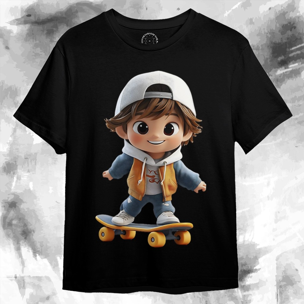 Kaos Distro Premium Original 3D Cartoon Guy With a Skateboard  - |pria dan wanita unisex | oversized