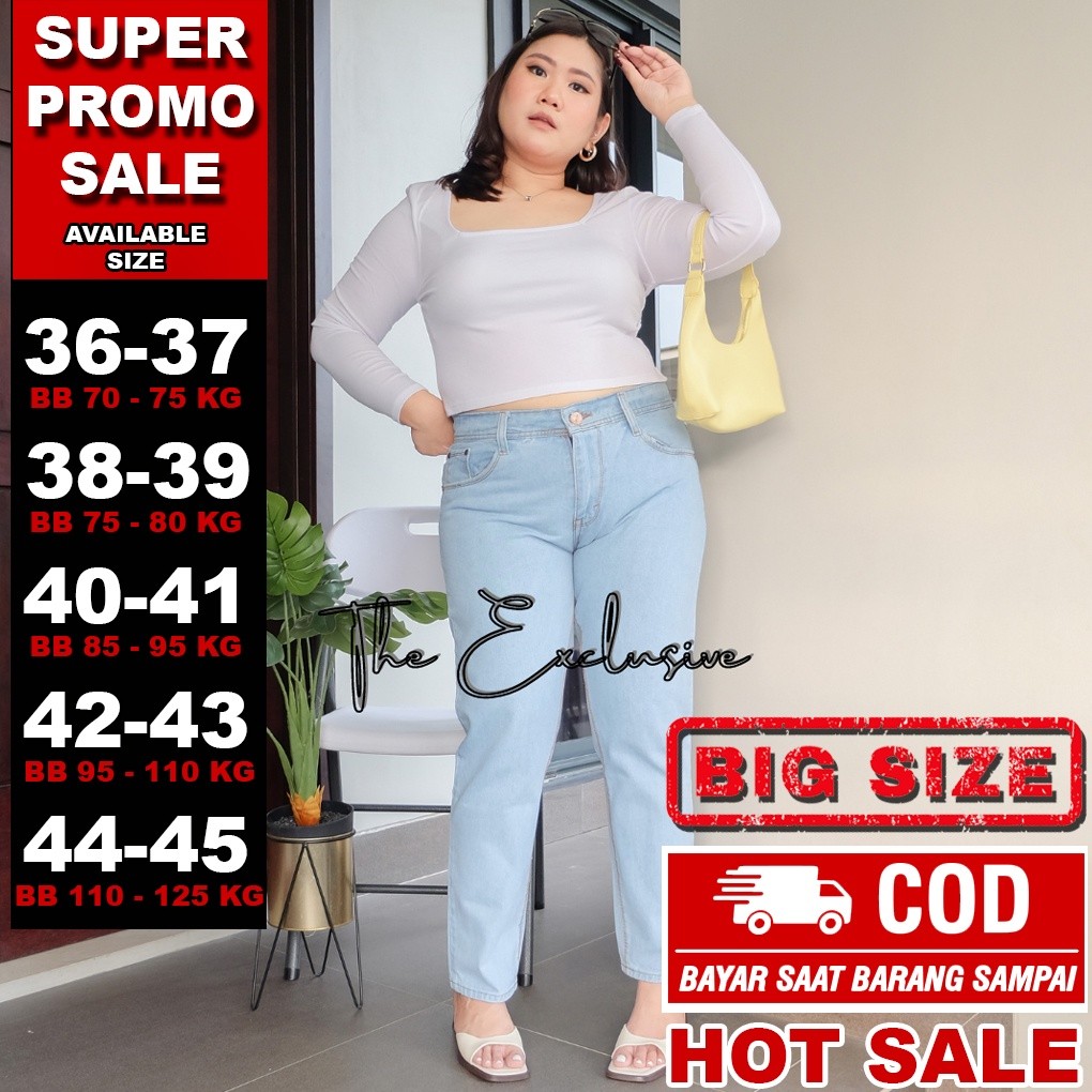 FGK82 Celana Boyfriend Jeans Wanita Jumbo BB 65 - 125 KG Celana Baggy Jeans Bigsize Highwaist Boyfri