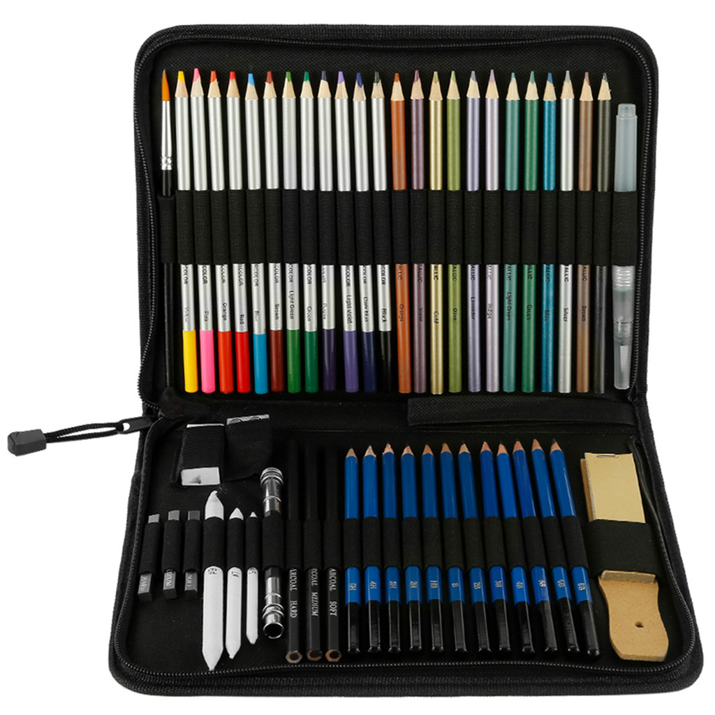 

51Pcs Sketch Pen Set Colored Pencil Set Professional Watercolor Pencils with Pencil Sharpener Sandpaper Paint Stick Rubber Rich