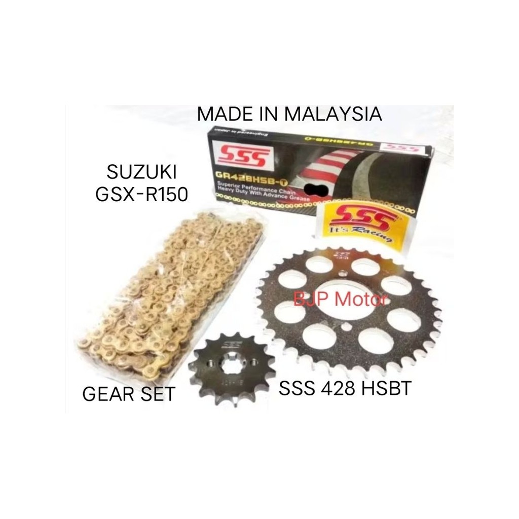 Gear Set FULL SSS 428 GSX - R150 Paketan Rantai SSS 428 HSB-T 130L GOLD Dengan Pilihan Gir Depan SSS