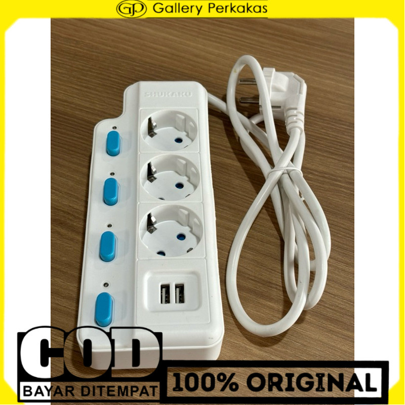 Shukaku premium Stop kontak 3 Lubang 1,5 Meter dengan On/off Di setiap Lubang + 2 Colokan Usb SKU 11