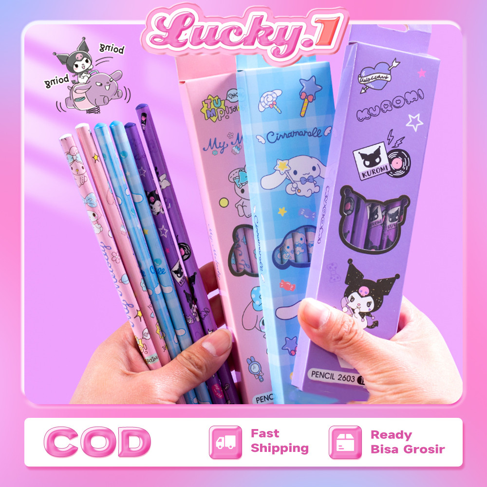 

12Pcs Pensil 2B HB Karakter Kuromi Cinnamoroll / Pensil Tulis Anak Pensil 2B HB Karakter / Pencil Kayu 2B HB Fancy Kartun Lucu
