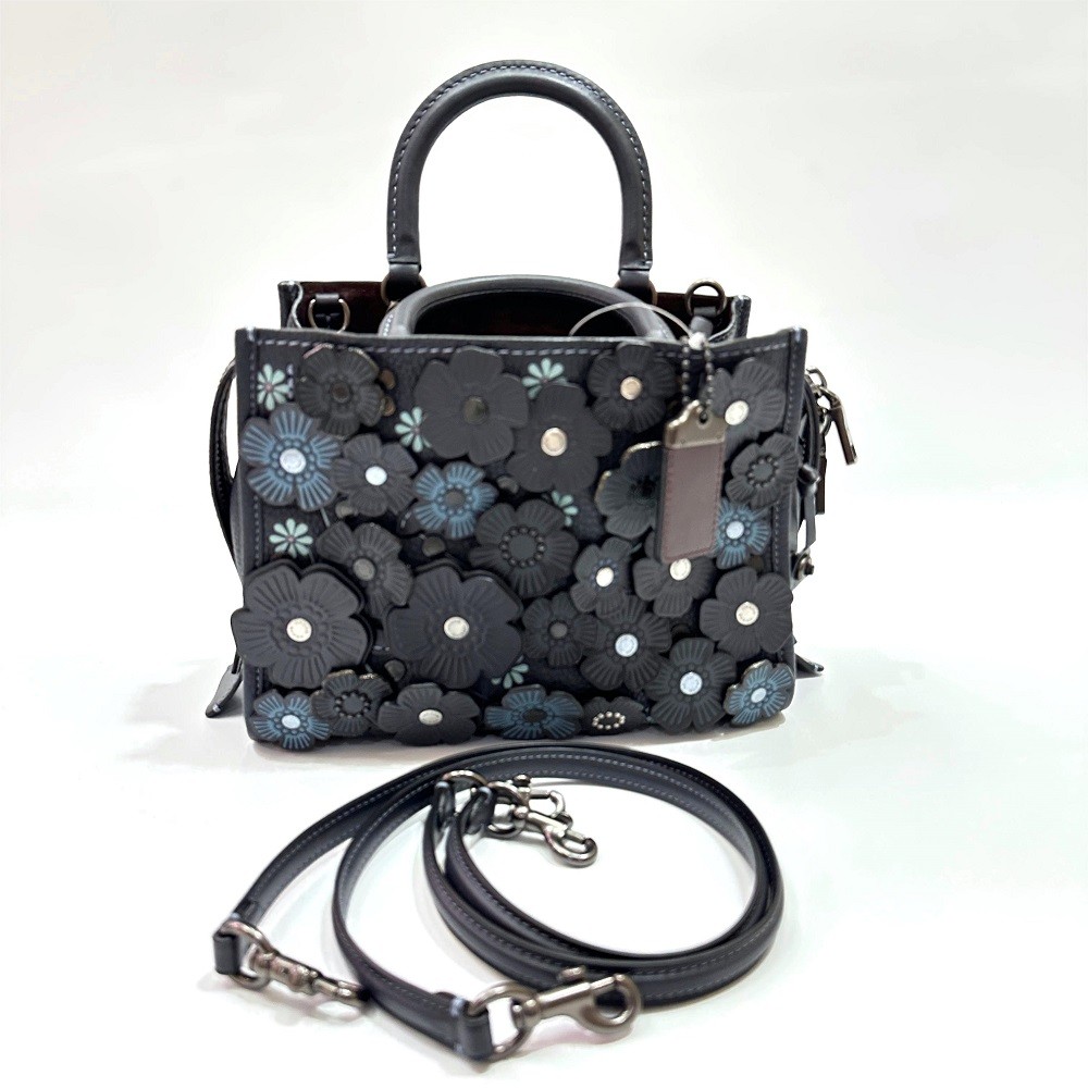 Coach Rogue 25 Tea Rose Applique in Midnight Navy