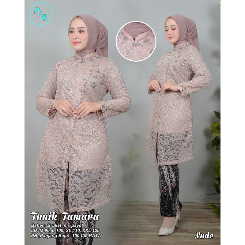 BESTPROMO Lavanya - Kebaya Tunik Brokat Tamara Mix Payet Jumbo Ld 120 Baju Pesta Kondangan Wisuda
