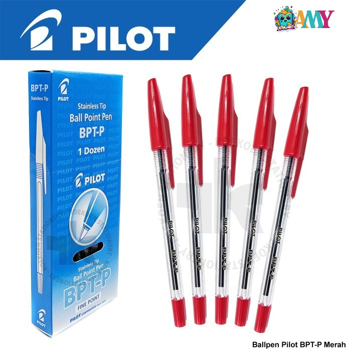 

(1 PAK ISI 12 PCS)PILOT BALLPOINT BPTP MERAH AMY STASIONARY