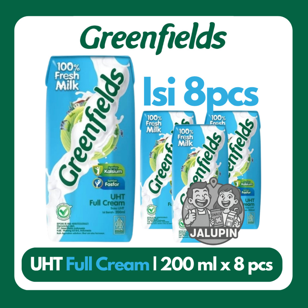 

[BUNDLING HEMAT 200ML x 8PCS] Susu Greenfields UHT Full Cream, Strawberry, Chocolate 200ml x 8pcs