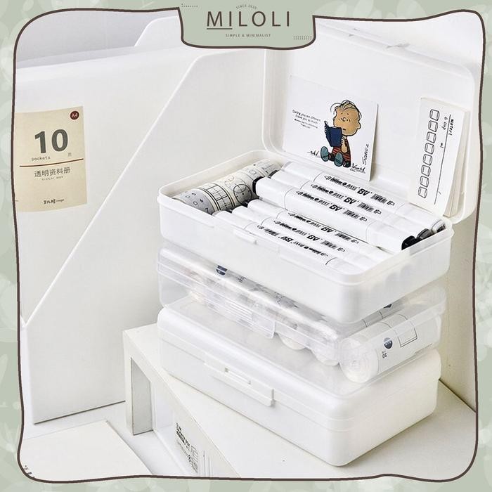 

READY [MILOLI] Transparant White Pensil Case Kotak Penyimpanan Kapasitas Besar Desktop Multifungsi - F0205 - DESKTOP F0205, A. BOX WHITE