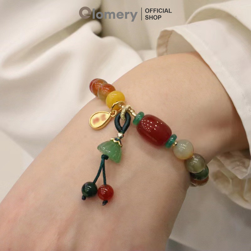 Elomery  Gelang Gaya Etnik Retro  Tali Tangan Ruyi Gelang Batu Alam Gaya Cina