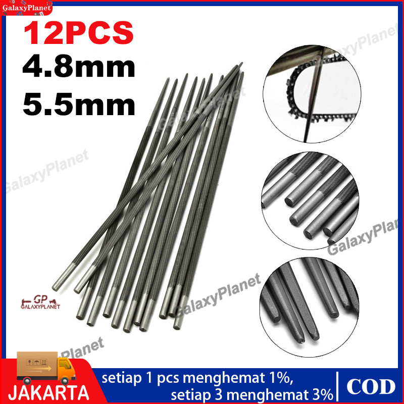 12PCS Kikir Bulat 4mm 4.8mm 5.5mm STIHL Penajam Rantai Chainsaw Pasah Asah Gergaji Mesin Senso 20 22