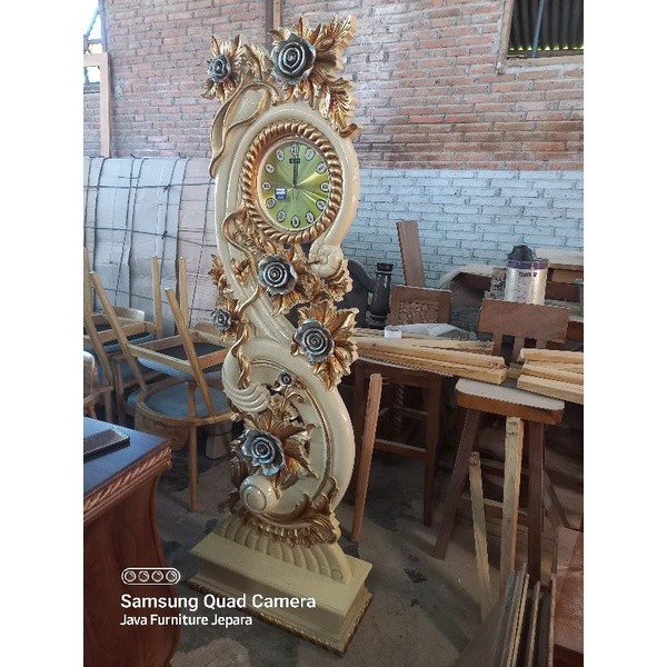 Jam Dinding Hias Kayu Jati Asli Berdiri Ukiran Motif Jepara