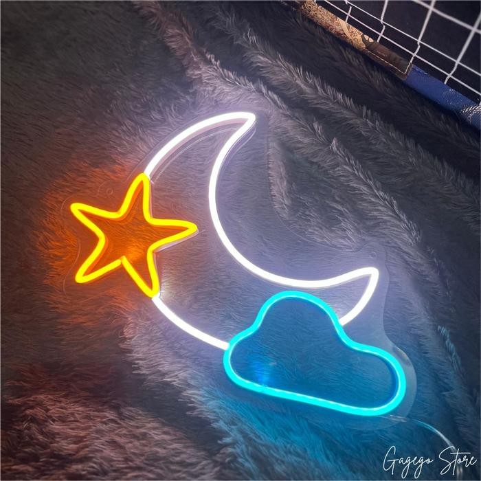 COD Lampu Neon Bulan Bintang Lampu Neon Flex Gambar Bulan Lampu Tidur Dekorasi Kamar Neon Sign Cewek