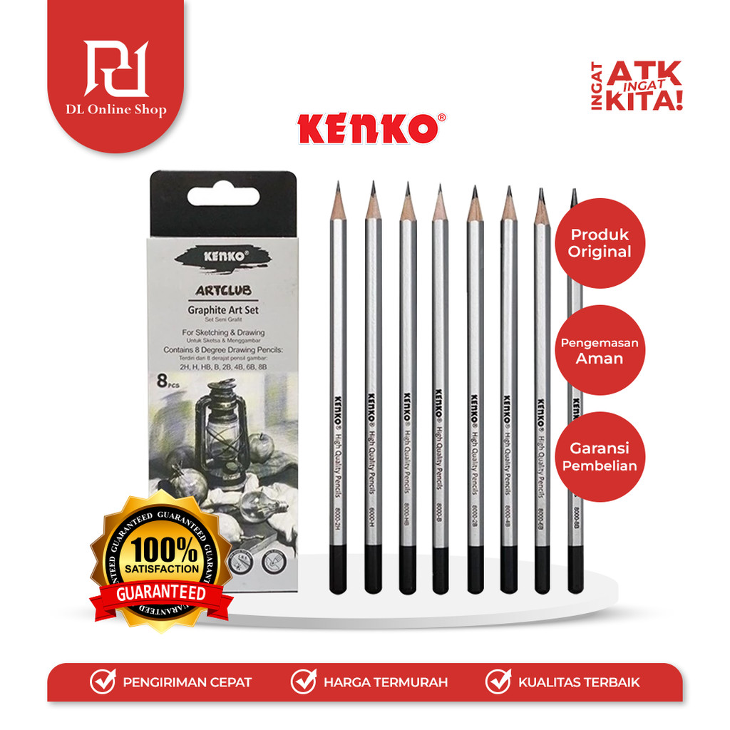 

KENKO ARTCLUB PENSIL GAMBAR/ DRAWING PENCIL 2H, H, HB, B, 2B, 3B, 4B, 5B, 6B, 7B, 8B (1LSN/ 12PCS)