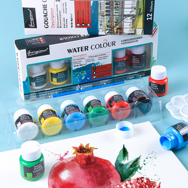 

6/12 Colors Watercolor Acrylic Gouache Glass Textile Advertising Paint Set 25ml Student Children's Art Painting Graffiti Pigment