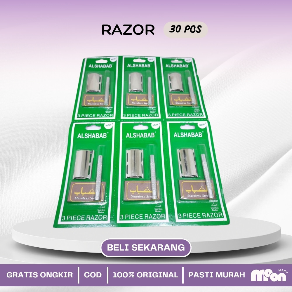 GROSIR (1 BOX ISI 30 PCS)  Alat Cukur+Silet Gagang Besi ALSHABAB/Alat Cukur Kumis/Cukuran Kumis