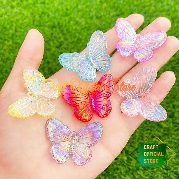Bahan DIY / 10 Pcs Manik Manik Kupu Kupu Besar AB Mote Liontin Butterfly Premium DIY