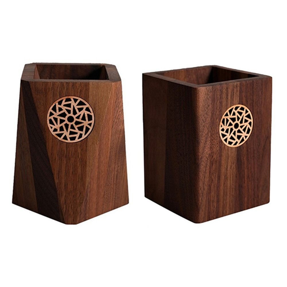 

Desk Organizer Multiple Use Wooden Pen Holder Vintage Black Walnut Wooden Pencil Box Square Shape Durable Pen Container School