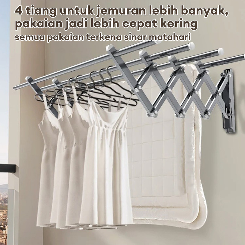 Jemuran Baju Tempel Dinding Stainless - Jemuran Lipat Minimalis - Anti Karat - Cocok Kamar Mandi & B