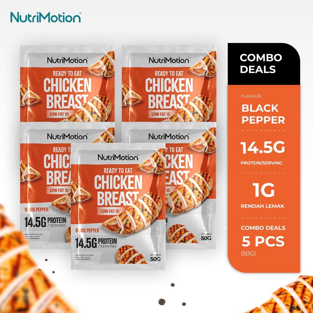 

NutriMotion Ready To Eat Chicken Breast - Black Pepper - High Protein & Low Fat 5 pcs
