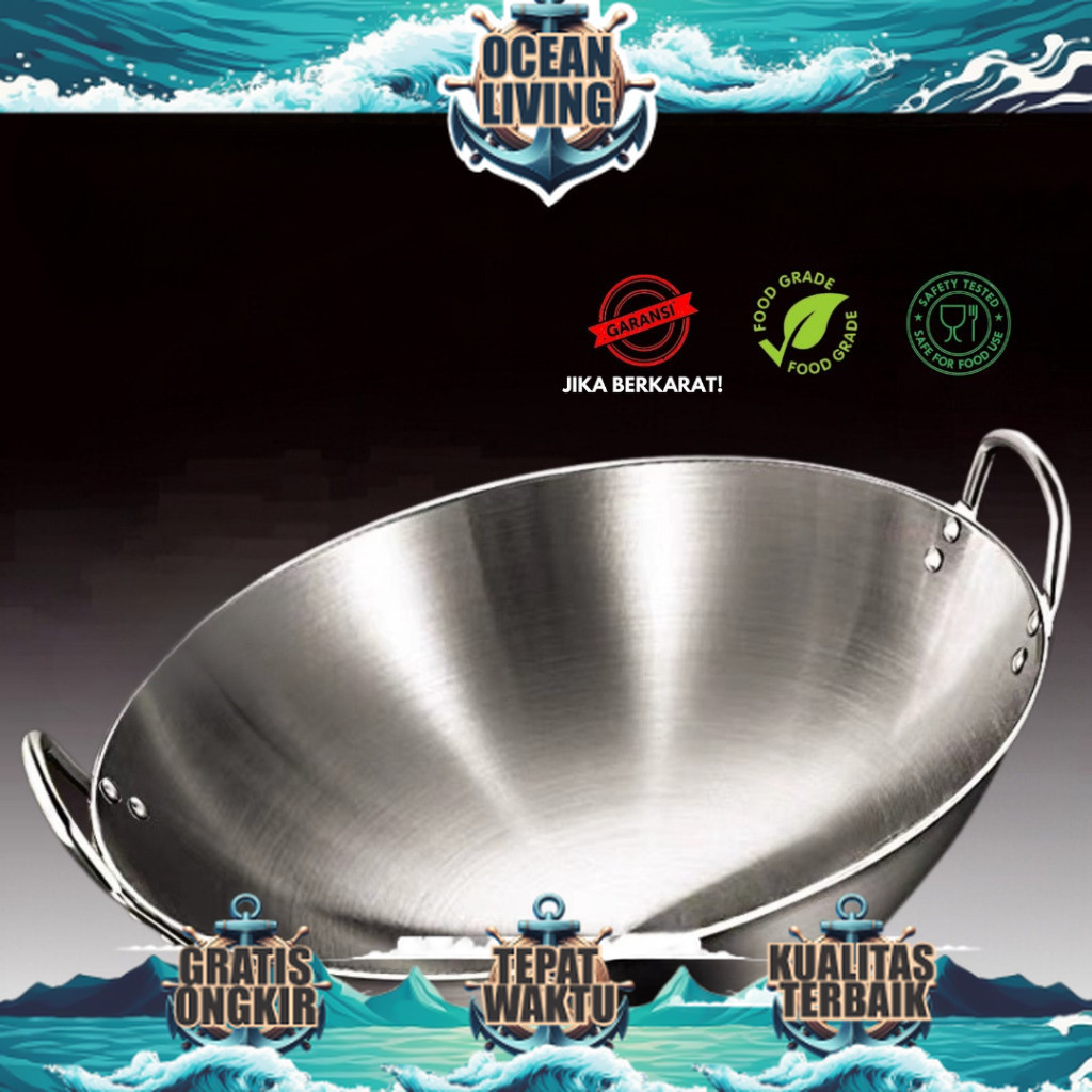 wajan penggorengan tebal semua stainless steel/wajan anti lengket stainless steel 304 asli/wajan cek