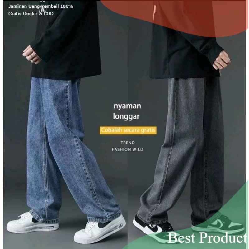 Celana Jeans Pria panjang Snow Black - celana jeans korean style original loose straight - Celana je