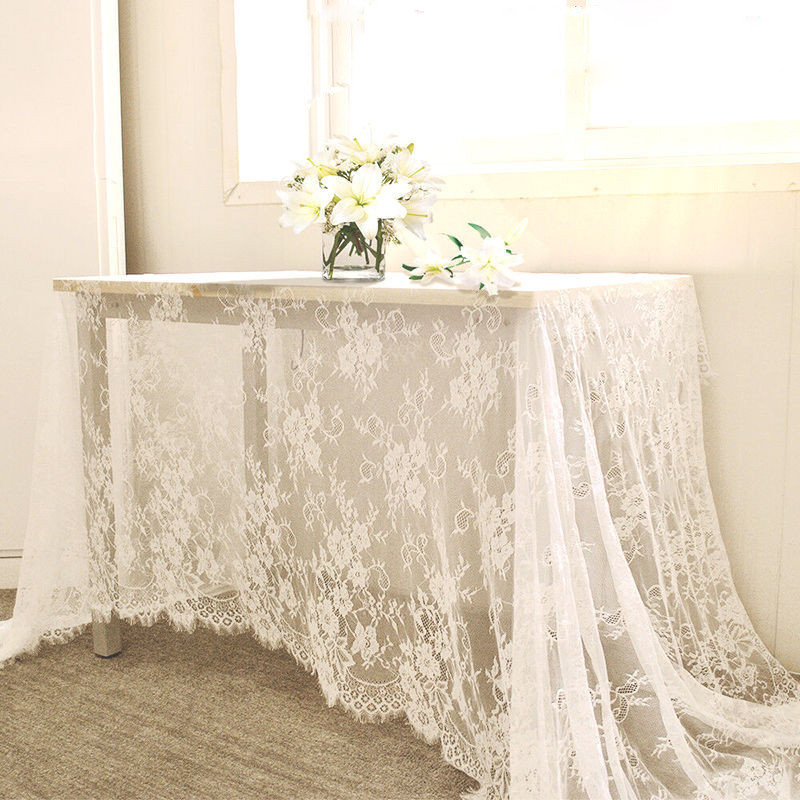 

300*150CM White Lace Fabric For Table Cover Lace Decorative Tablecloth Dining Cloth Textile Wedding Party Home Decor