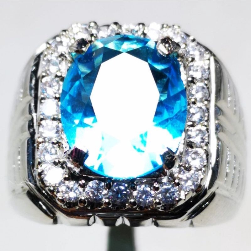 CINCIN PRIA AKIK PERMATA TERMURAH BATU BLUE TOPAZ CHATAM RING PERAK BANGKOK 926 SIAP PAKAI