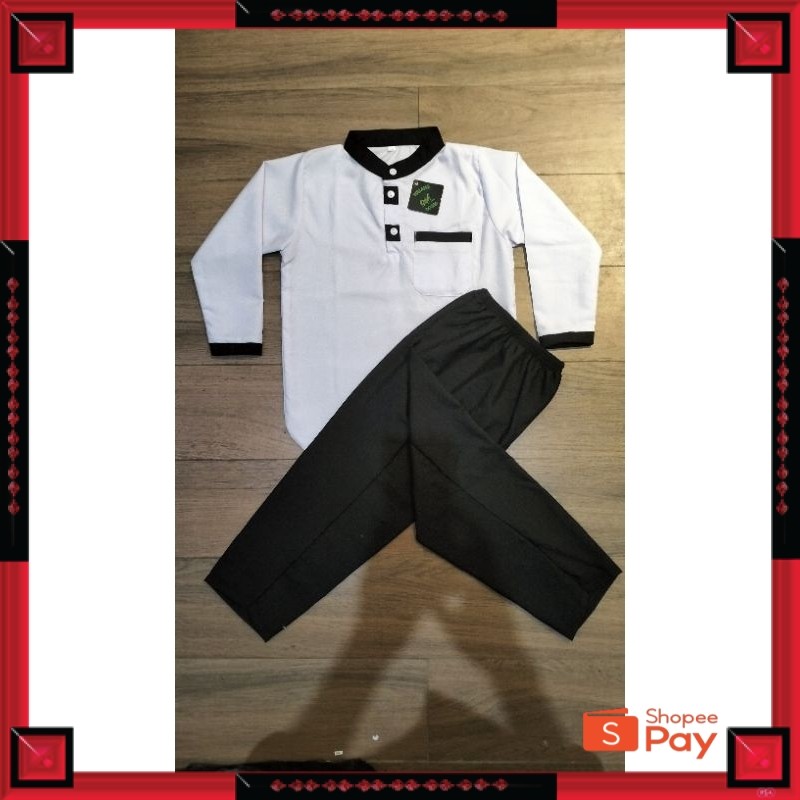 [PREMIUM ORIGINAL] Setelan Baju Koko Anak Hitam Putih Lengan Panjang