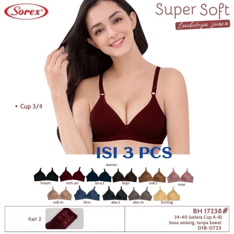 KGD32 Isi 3 PCS Bra Sorex Tanpa Kawat BH Sorex 17238 CUP A Super Soft