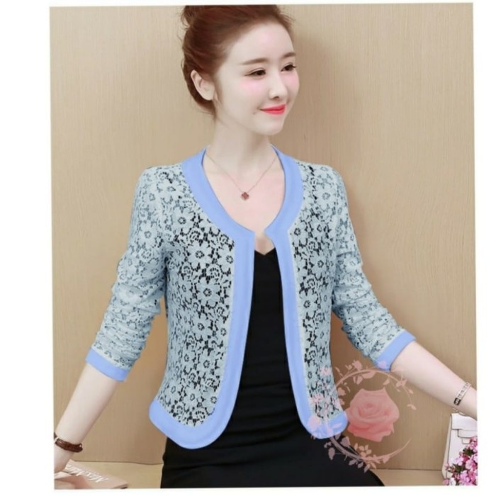 Cardigan brukat miumi biru muda atasan remaja korean style niy gb - 4XL