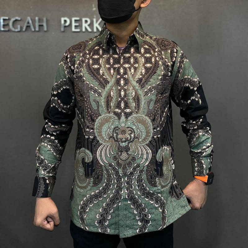 BAL63 ABIMANYU SAGE GREEN Kemeja batik pria lengan panjang katun solo lapis furing jahitan rapi by a