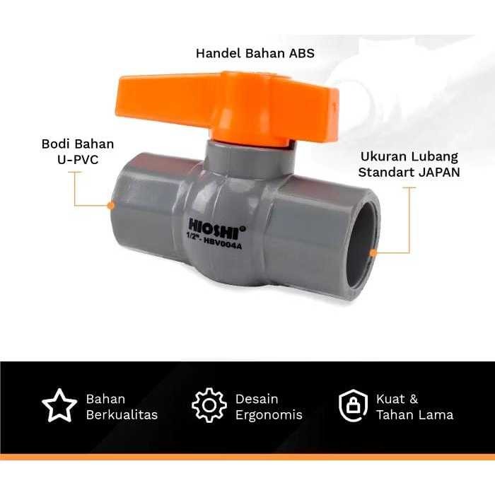 Hioshi Ball valve Pvc Stop kran kran Socket Polos 3/4"