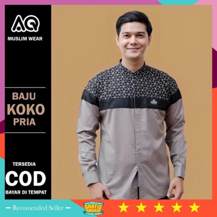 Busana Muslim Pria Wanita Kekinian Keren Model Terbaru /Baju Koko Pria Dewasa Lengan Panjang Kombina