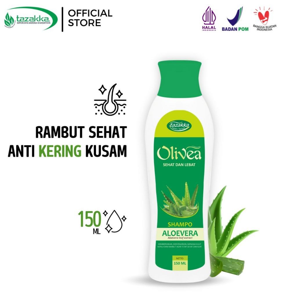 TAZAKKA Olivea Aloevera Shampo Rambut Kering Rontok 150ml Shampoo Aloe Vera Sampo Lidah Buaya Asli O