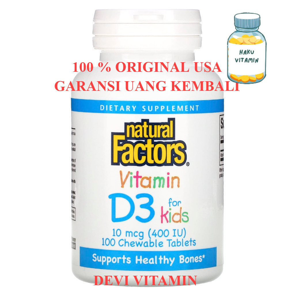 Natural Factors vitamin D3 for kids tablets tablet vit d anak 400 iu 100% ORIGINAL USA bisa dikunyah