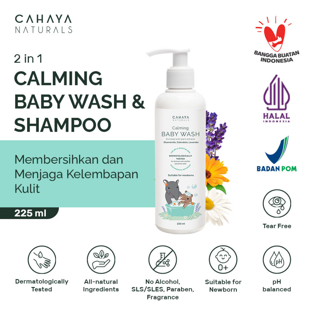 FF87UY Calming Baby Wash & Shampoo (Sensitive Skin & Eczema) Head to Toe 225 ml Cahaya Naturals - Sa