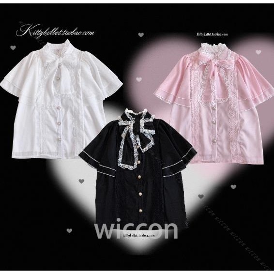 Y2K Jirai Kei Mine Japanese Style Kawaii Outfits Lace Lolita Dress Fashion Short Sleeve Bow Shirt Wo