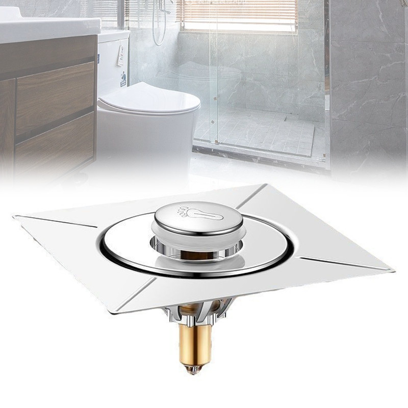 Silver Stainless Steel Pedal - type Floor Drain for Bathroom - Saringan Got Injak, 4 - inch Pop - up