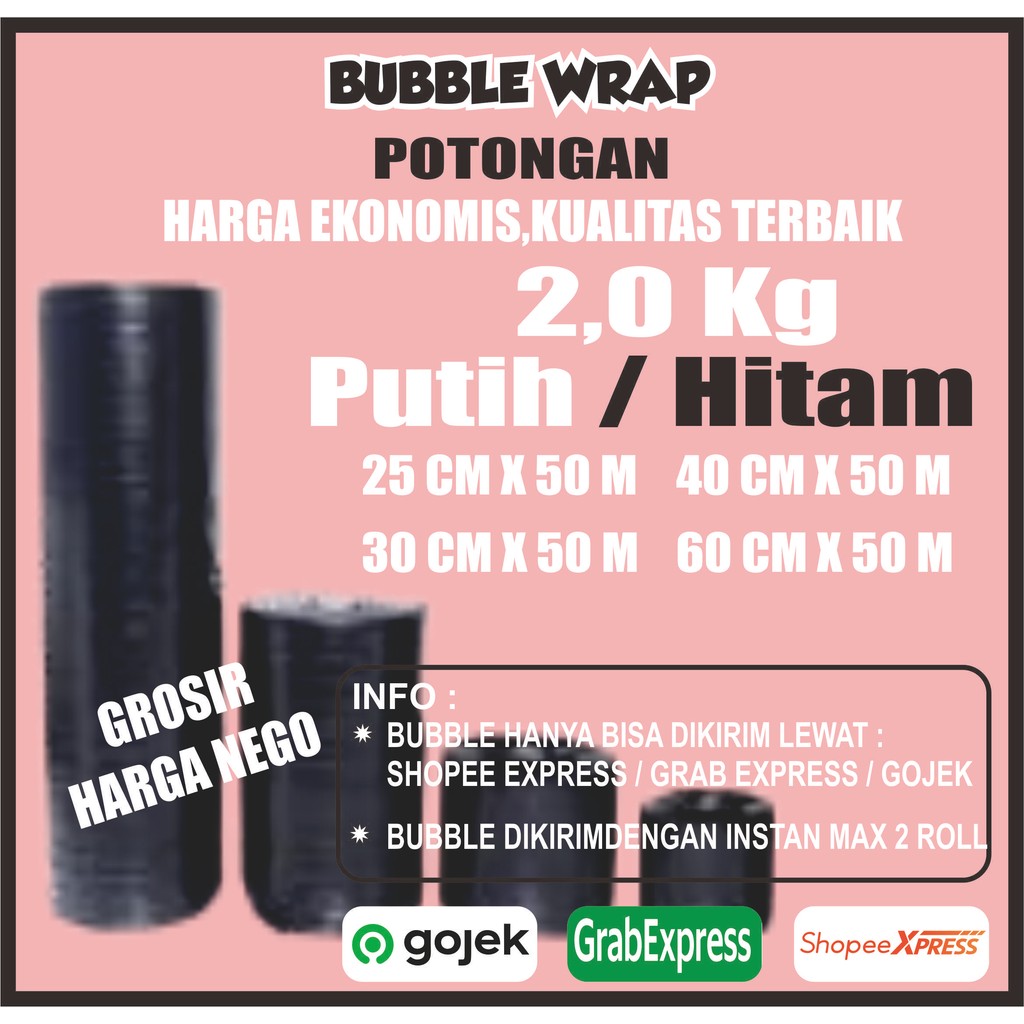 

Bubble Wrap Hitam/Bening Eceran Potongan Berat 2.0kg Panjang 50 mete MURAH TEBAL