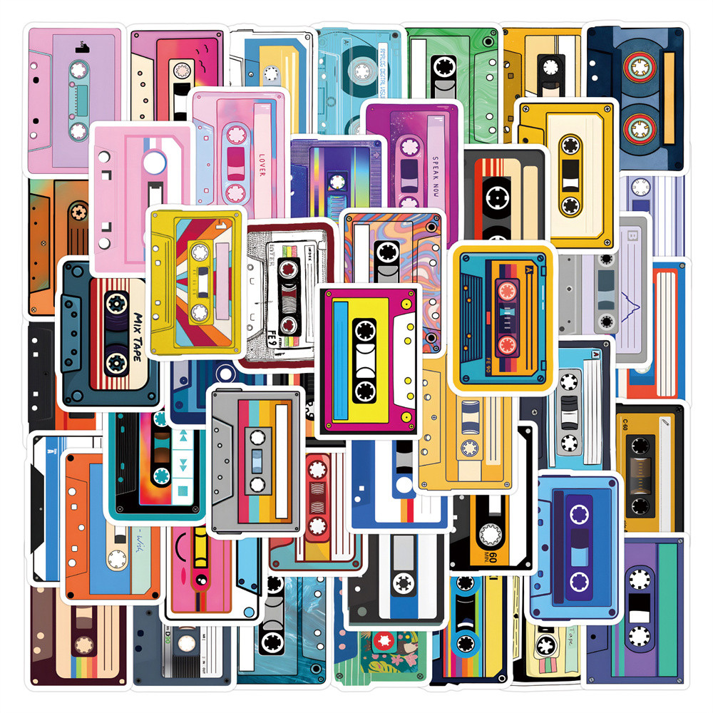 

55pcs Music Tapes Stickers For Phone Case Suitcase Scrapbook Ipad Guitar Laptop DIY Craft Supplies Cute Sticker Vintage