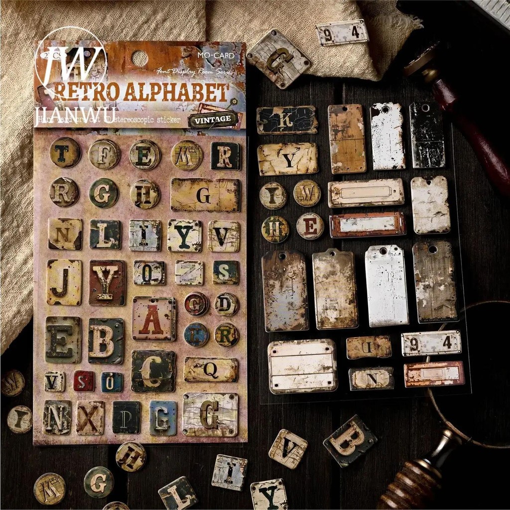 

JIANWU Font Display Room Series Vintage Number Letter Label Material Collage Waste Sticker Creative DIY Journal Stationery