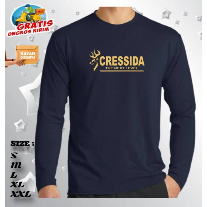 Kaos Distro Cressida Logo Gold Lengan Panjang Pria Wanita Sablonan Polyflek Print 3d Bahan Menyerap 