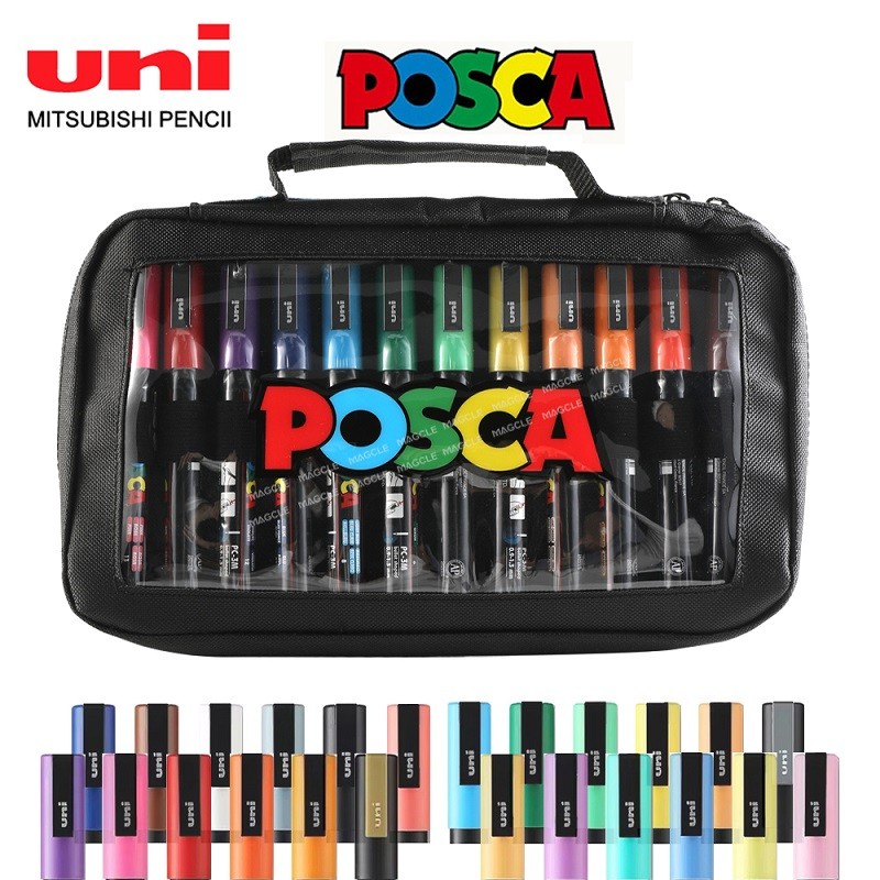 

uni POSCA Color Markers Set Art Stationery PC-1M/3M/5M POP Poster DIY Graffiti Painting Drawing Art Pens In Transparent Handbag