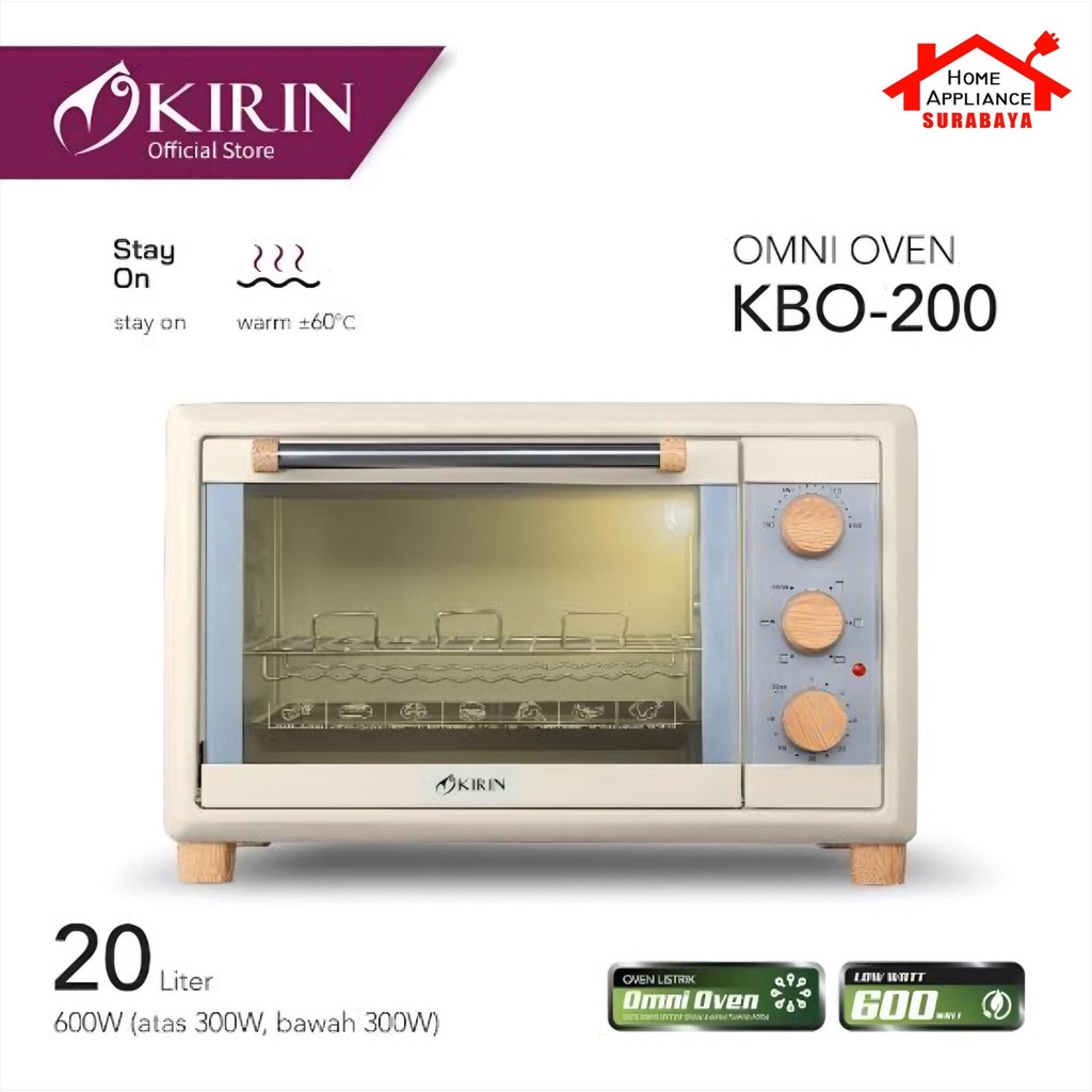 KIRIN Oven Listrik OMNI OVEN Kapasitas 20 Liter Low Watt KBO-200 / KBO200